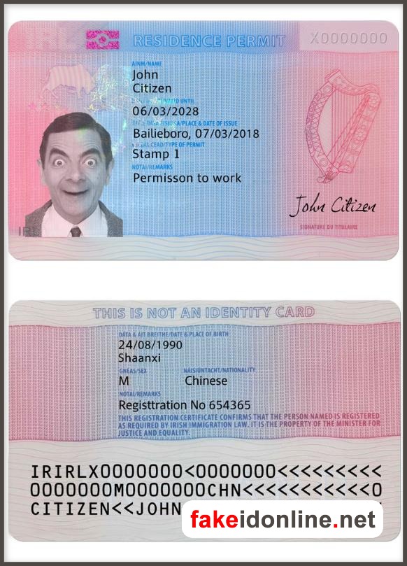 Ireland Resident Permit Card PSD Template